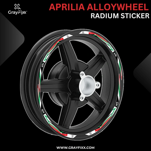 Alloy Wheel Radium Sticker for Aprilia SR125/150/160 | Printed In Premium Radium with FPF (Fade Protection Film), Waterproof, Precut Sticker, Pack Of 1